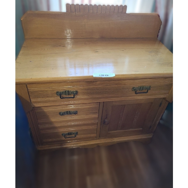 Vintage Eastlake 3 Drawer Dresser w Side Cupboard 34 w 17 d 34 1/2 h