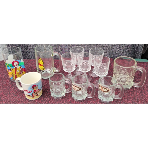 Branded Glass Mugs and Cups Collection, 10 Pieces