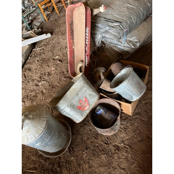 Metal chicken feeder with a variety of buckets radio flyer, special edition wagon, 