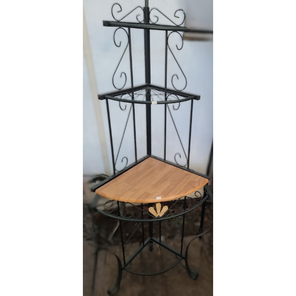Corner Shelving Unit Metal w/ Wood Shelf (Shelf Not Screwed in Place as Shown) 27 W, 17 D, 67 T