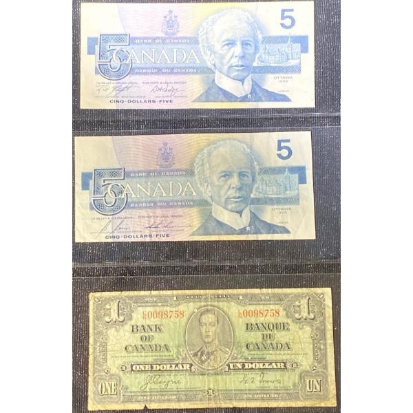 Canadian $1 & $5 Bills
