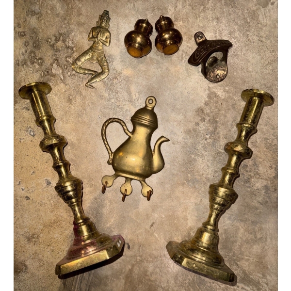 Vintage Brass Collectibles - Candlesticks 11"Tall Coca Cola Bottle Opener S+P Shaker