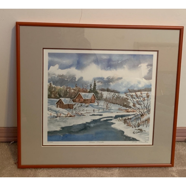 Fiv Lemke Watercolor Winter Landscape Art 17x12