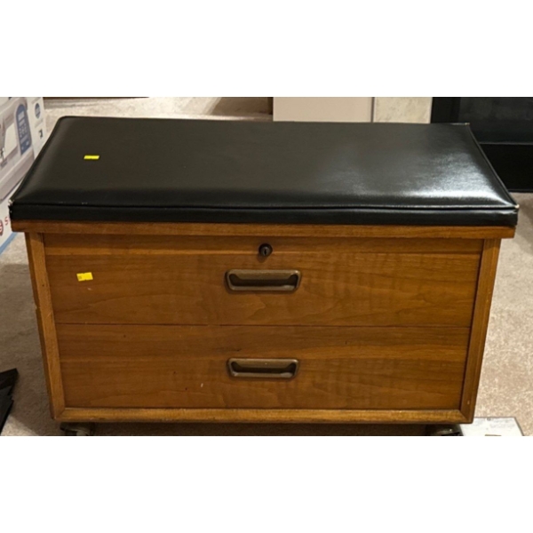 Wooden Chest with Black Leather Top - 29W, 16D, 19T