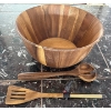 Image 1 : Wooden Salad/Serving Bowl made of Acacia Wood w/ Brand New Steak Knives