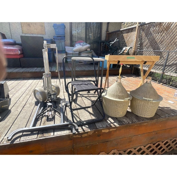 2 Small Tables, Golf Bag Caddy, Foldable Chair, 2 Carboys