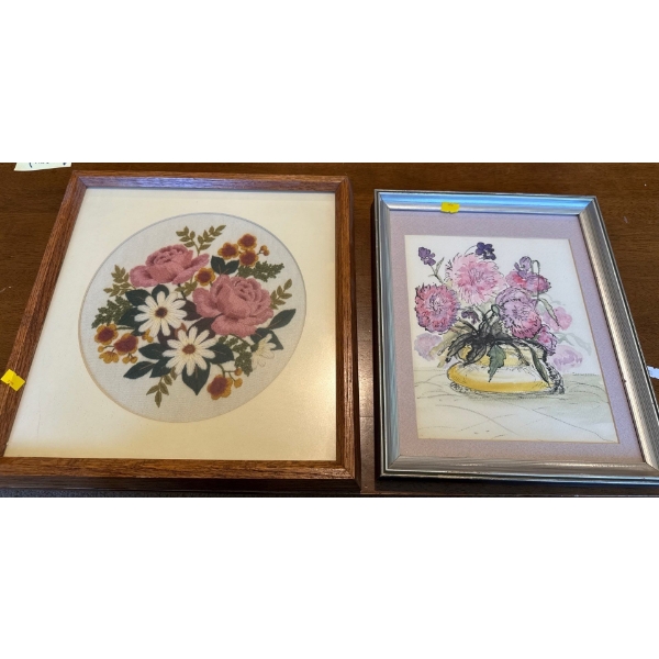 Floral Needlepoint Art (14.5x14.5) w/ Floral Art Piece 