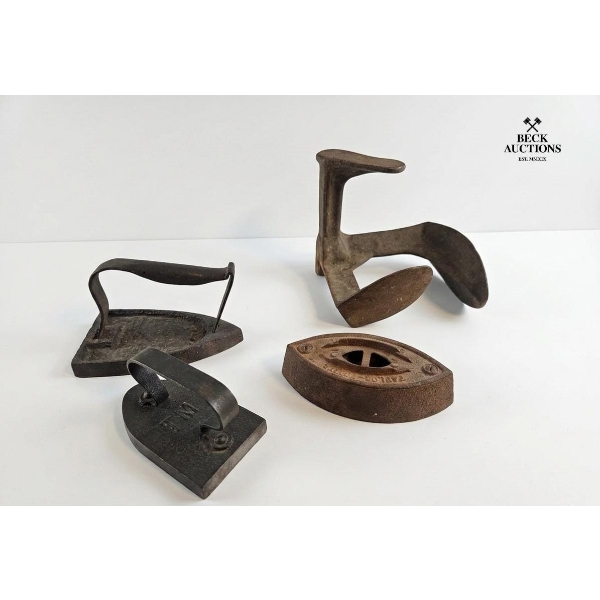 Heavy Cast Iron Sad Irons And A Cobbler's Anvil. 
