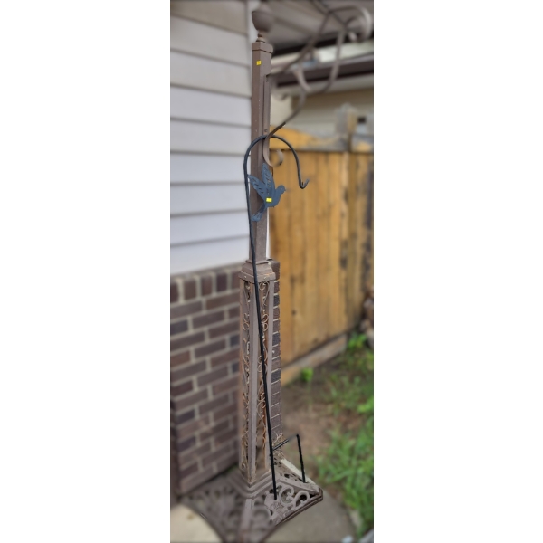 Outdoor Metal Post w/Hook 19 W, 19 D, 81 T and Garden Hook w/ Bird Motif