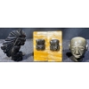 Image 1 : Hand Carved Yellow Marble Bookends & Black Obsidian Aztec Sculptures 