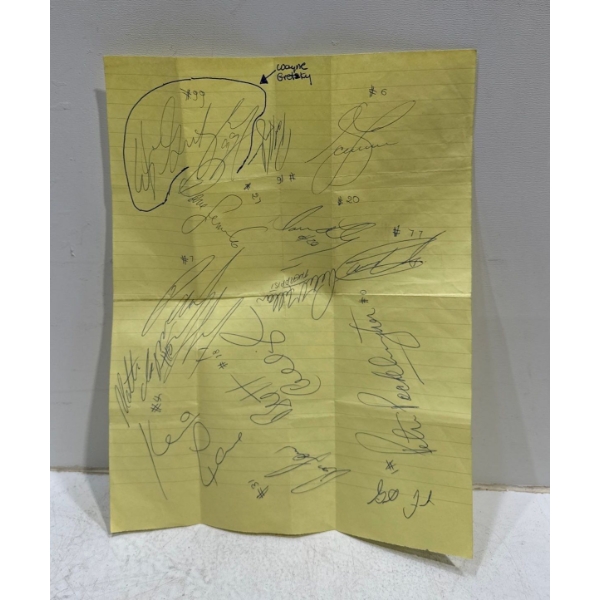 Unauthenticated Page of Signatures from the Edmonton Oilers, Rookie Year