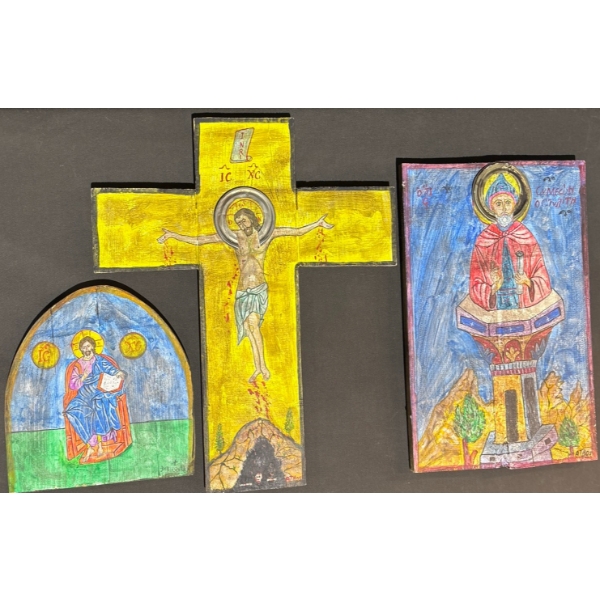 3 Hand-Coloured Christian Religious Plaques