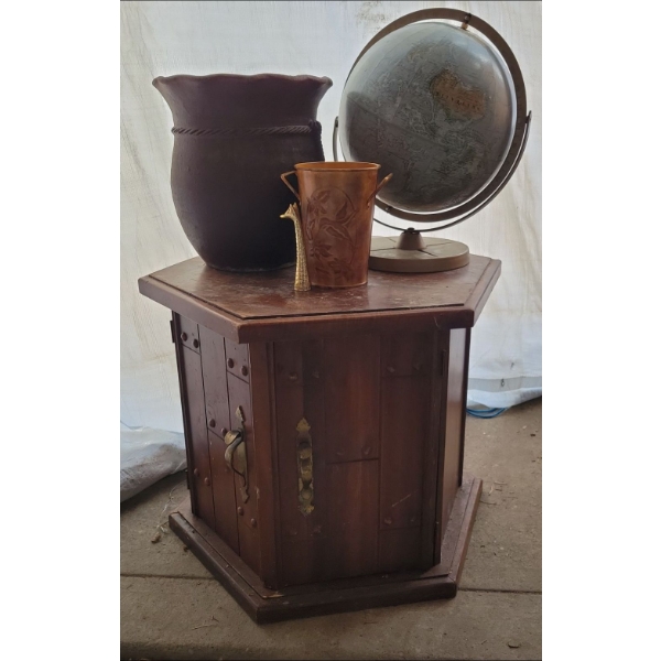 Pedestal Cabinet, Terra Cotta Pot, Globe, and More