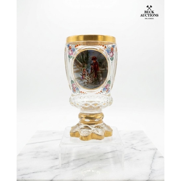 Bohemian Crystal Glass ( Goblet ) Hand Painted. 7''INCHES IN HEIGHT