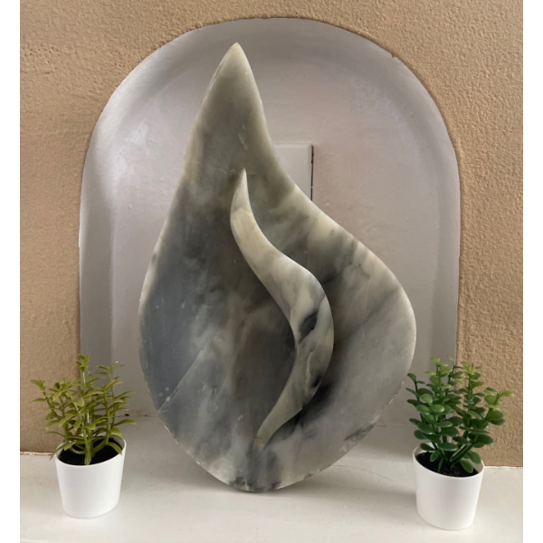 Stunning Stone Home Decor Piece w/ Two Small Faux Plants  13" tall