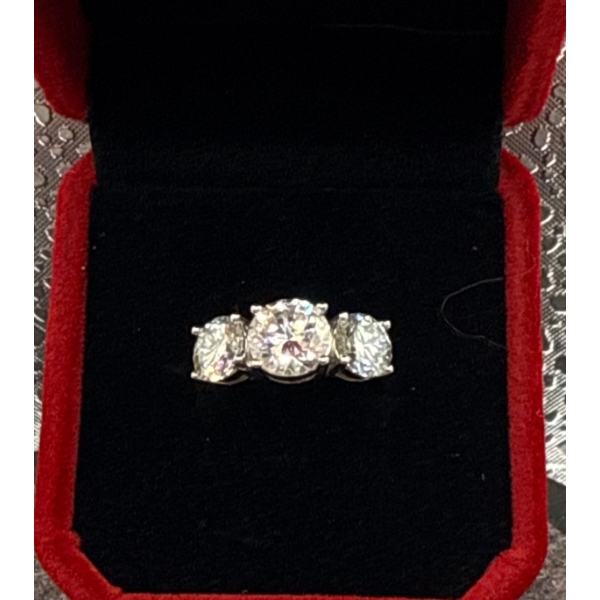 4ct tw GRA Certified Round Brilliant Cut Moissanite 2ct Centre 1ct each side set in 925 Silver Ring