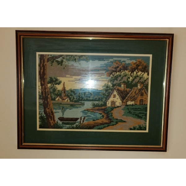 Needlepoint Art (18x14) w/ Unsigned Sunny Day Painting (14x18) 