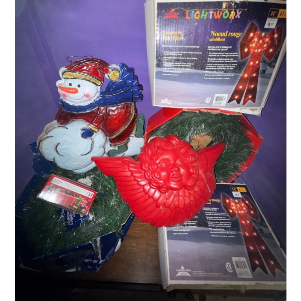 Collection Of Vintage Christmas Decorations- Wreaths, Ribbons, & More