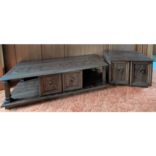 Vintage Oak Coffee Table and Side Table with Storage