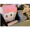 Image 1 : several pieces of doll house, furniture supplies, and a unassembled pink dollhouse