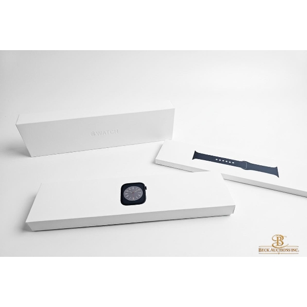 Apple Watch Series 8 (GPS) in the 45mm size with a Midnight Aluminum Case and Midnight Sport Band