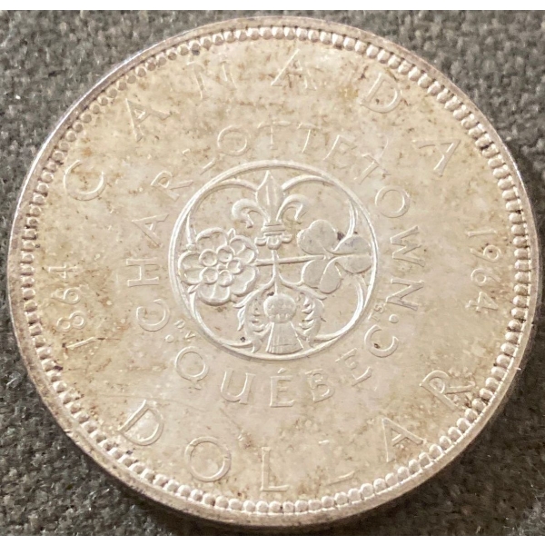 1964 Canadian Charlottetown Quebec Dollar 80% Silver 23.33 Grams