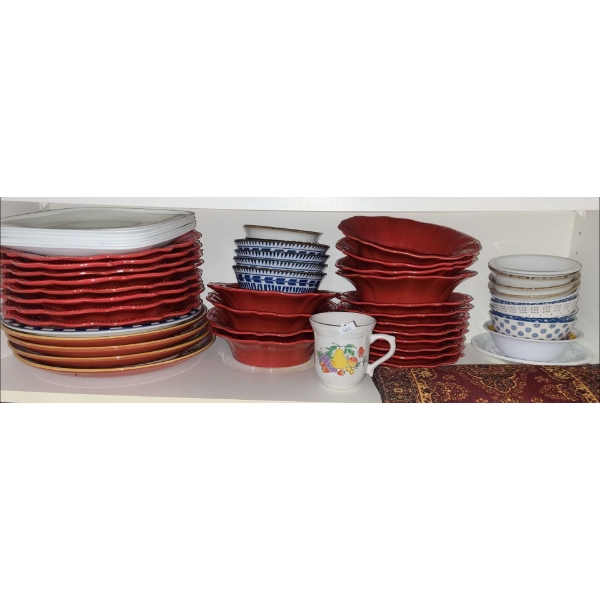 Assorted Kitchenware Including: Pioneer Woman Red Dinnerware Set and Assorted Bowls and More!
