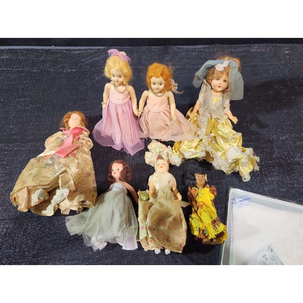 Vintage Miniature Doll Collection with Belgian Lace Napkin Set