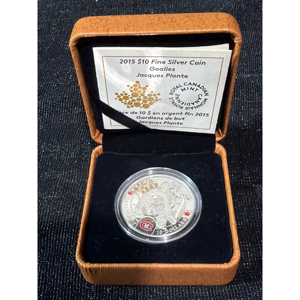 Goalies 2015 $10 Fine Silver Coin Jacques Plante 15.87 Grams