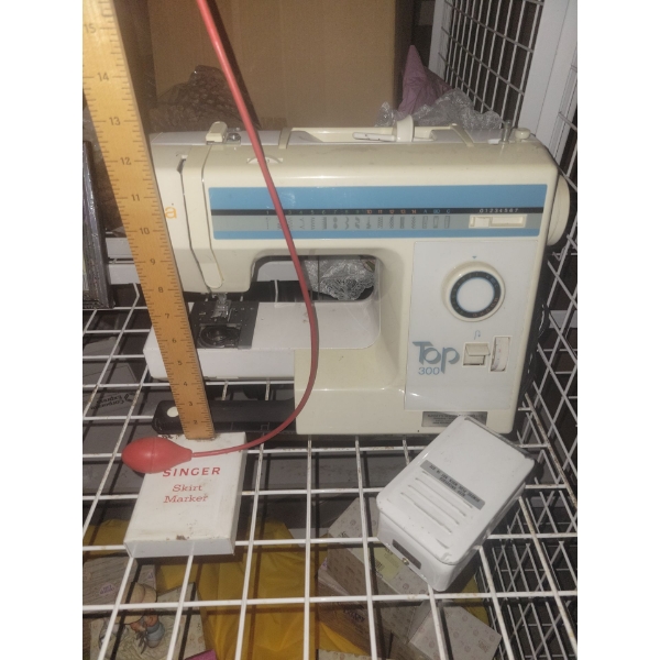 TOP 300 Portable Sewing Machine w/ Antique Singer Skirt Marker 