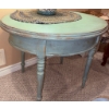 Image 2 : Round Painted Wood Table and Glass Seashell Lamp