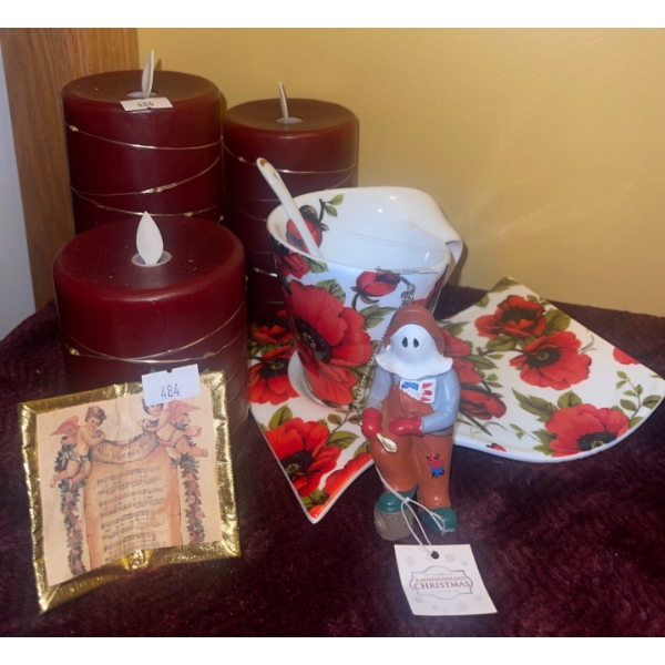 Adeline Porcelain Tea Cup w/ Saucer & Mummer Figurine w/ Flameless Candles