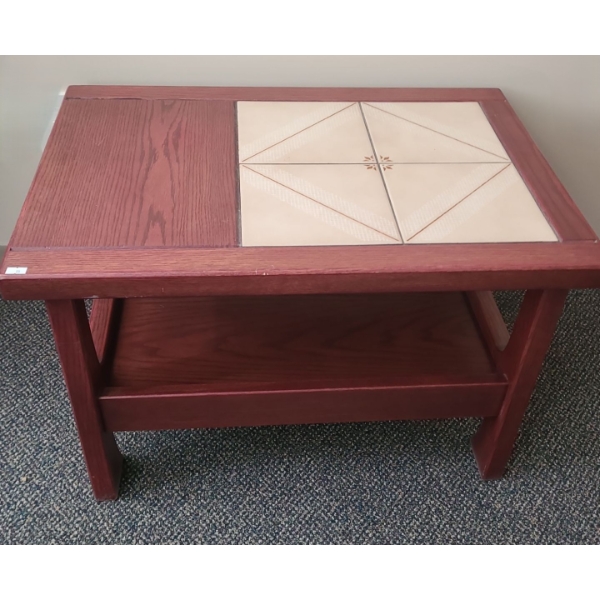 Side Table w/ Bottom Shelf and Tile Detail 29 W, 20 D, 18 T