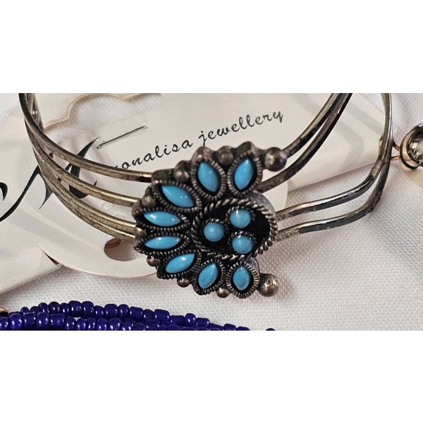 Vintage Blue Jewelry Featuring Bead Necklaces, Pendants, and Bracelet