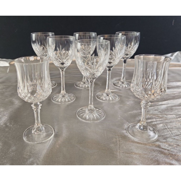 Mixed Longchamp Crystal Wine Glasses and Crystal Sherry Glasses