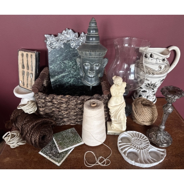 Decor w/ Function & Personality - Marble Charcueterie Board Religious Bust Pewter Candle Holder Jute