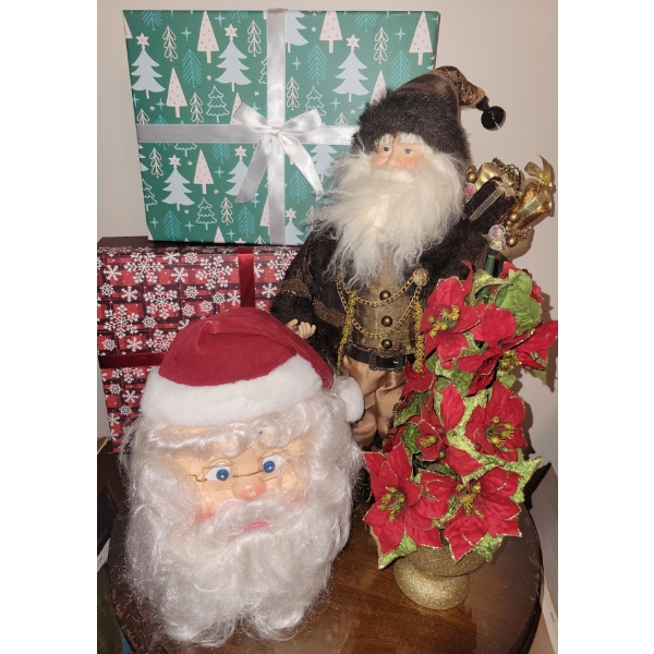 Adorable Santa Collection w/ Gift Boxes & Holiday Foliage 