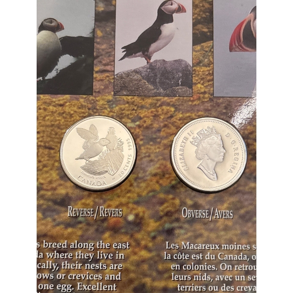 1995 Proof Silver 50 cent Birds of Canada Set Atlantic Puffin + Whooping Crane