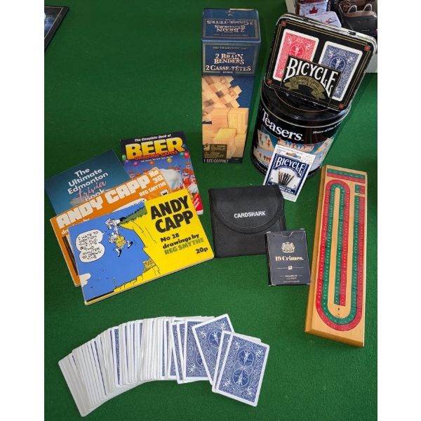 Andy Capp Comics, Crib Board, Playing Cards & Game Pegs w/ Brain Teaser Game
