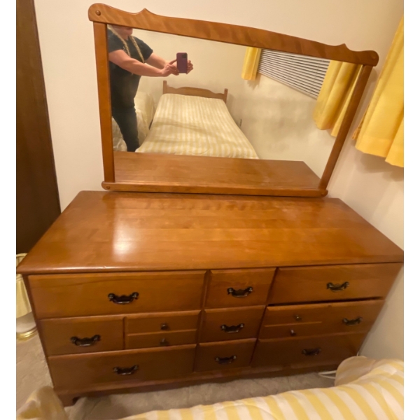 Vintage Walnut 9 Drawer Dresser w/ Mirror 53x17x55