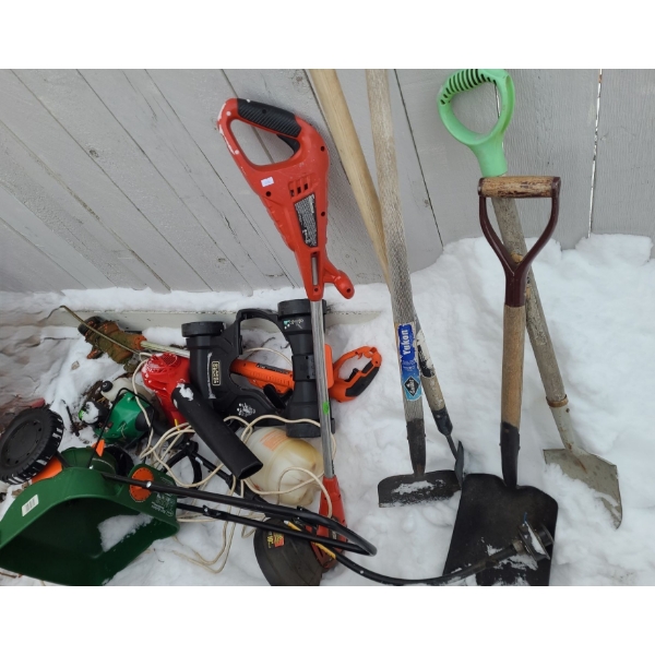 Shovels, B&D CST1200 Edging Tool, Poulin and B&D Weedeaters, Homelite Leaf Blower and More!
