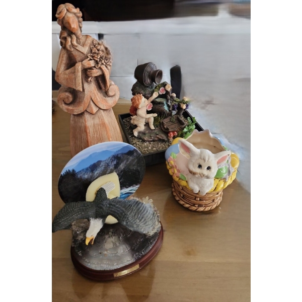 Assorted Decor Including: Resin Woman w/ Flowers 16 T, Eagle Decor w/ Plate and More!