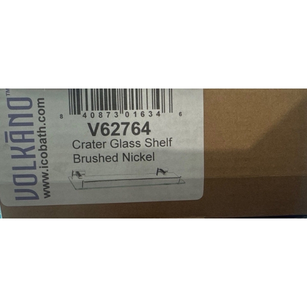 'Volkano' Crater Glass Shelf Brushed Nickel New in Box - Box is 25L 
