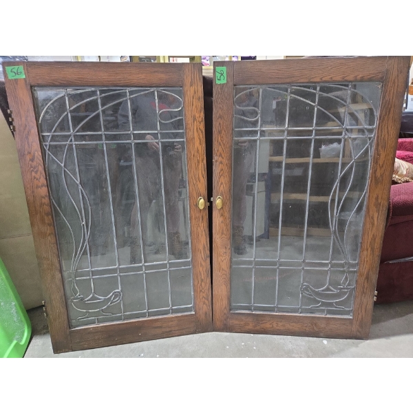 4 Wooden Framed Brass Handled Doors/Windows W/Hinges All Need TLC