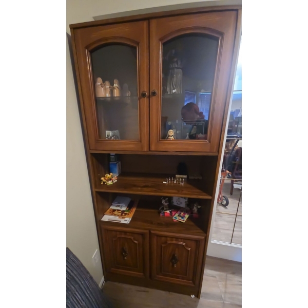 Wooden Cabinet w/ Light (Needs New Bulb, CONTENTS NOT INCLUDED) - 32W, 16D, 72T 