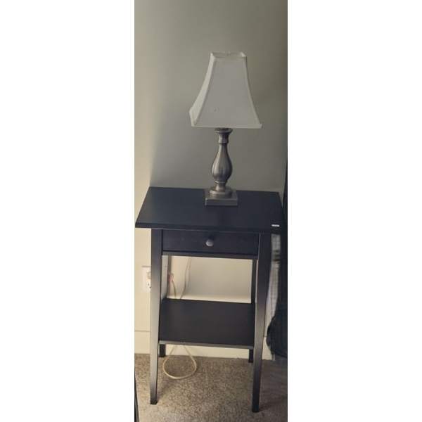 Pair of Black MDF Nightstands 18 W, 14 D, 27 T w/ Matching Table Lamps- Base: 4.5 X 4.5, 19 T