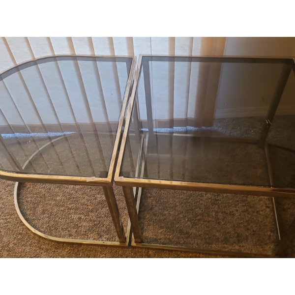 Metal and Glass Side Tables 21 W, 21 D, 18 T and 21 W, 20 D, 18 T (2)