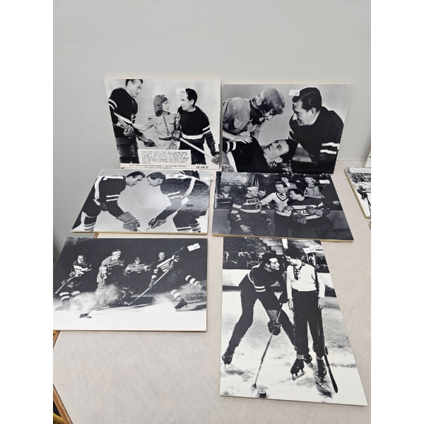 Black-and-White Hockey-Themed Film Stills on Display Boards