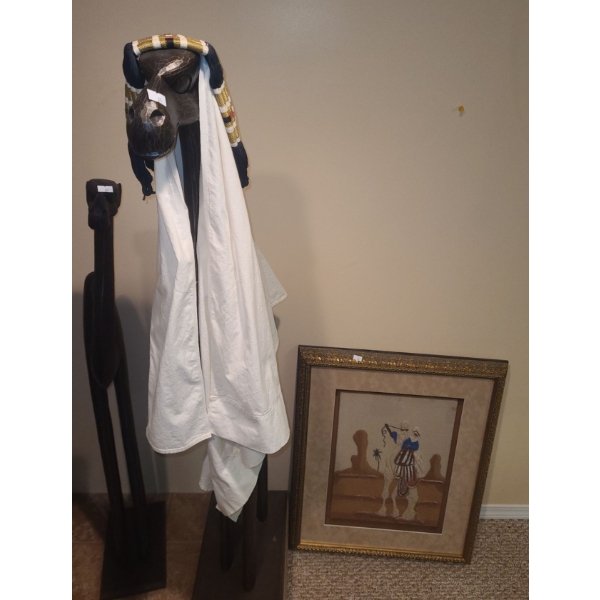 Pair of Decorative Wooden Camels 41 T and 50 T and Sand Art Picture 21 X 25