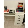 Image 1 : Small White Desk w/Stack of Books, Weights, & more